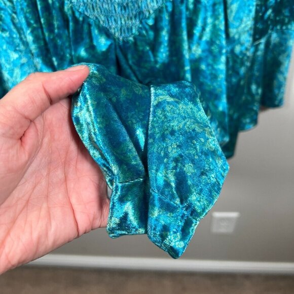 Free People Bali Tightrope Romper Size Large Turquoise Velvet Mermaidcore Boho - Picture 8 of 13